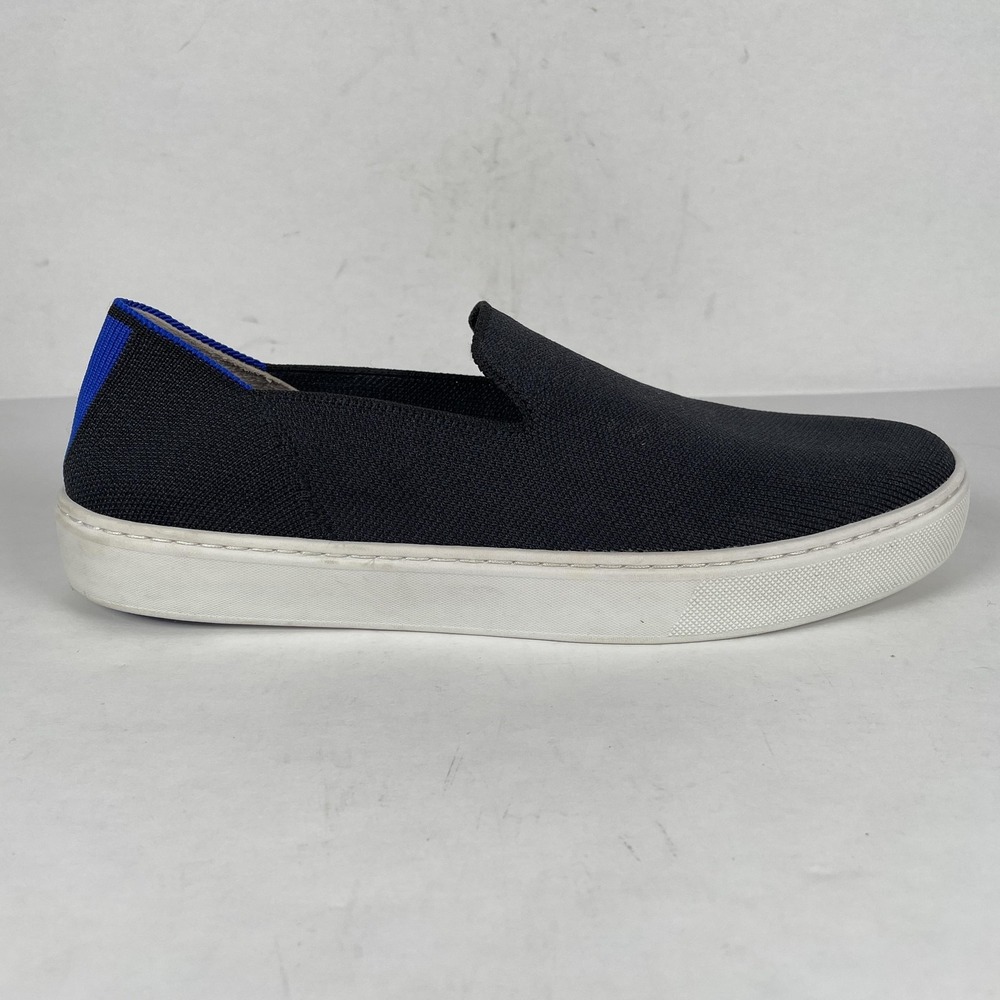 Rothy's Shoes Womens Size 9 Black White Blue Slip On Sneakers Sustainable Knit